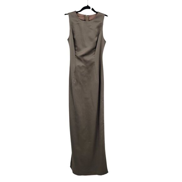 Vintage Womens Satin Sheath Gown Side Slit Size XS Taupe Neutral Cocktail Party - Picture 2 of 12